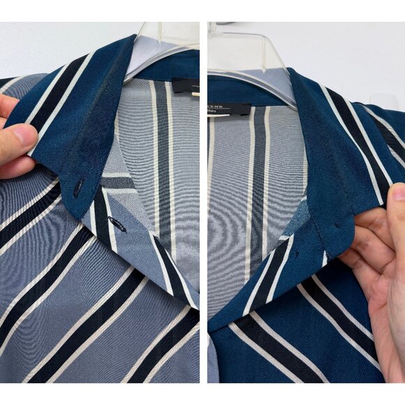 Max Mara Weekend Stripe Colorblock Silk Top Blouse Blue Gray Red Patchwork S - Picture 15 of 16